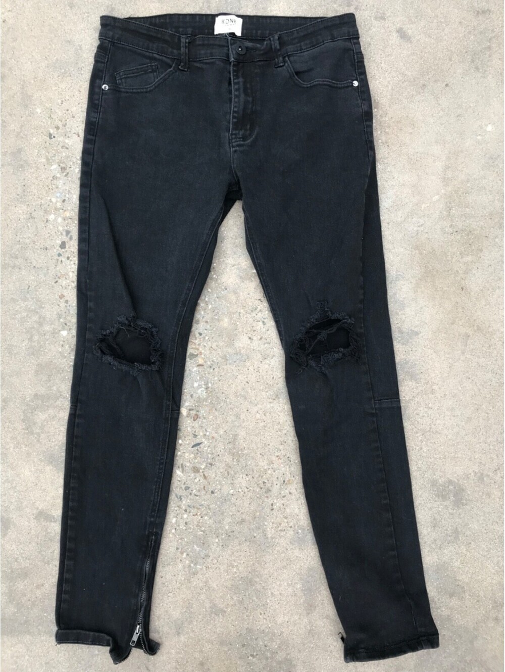 KDNK Black Denim Jeans Skinny Fit with Zip Leg Cuff Measure 31W x 30L